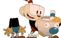 Look Cuphead Sticker - Look Cuphead The Cuphead Show Stickers