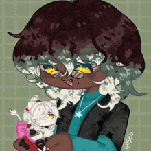 a drawing of a girl holding a stuffed animal in her arms .