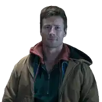 a man wearing a brown jacket and a red collar