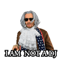 a man in a wig is pointing at a watch and the words i am not a dj