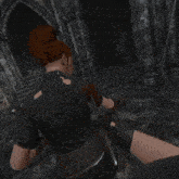 a man is flying through the air in front of a castle