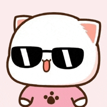 a cute cartoon cat wearing sunglasses and a pink shirt .
