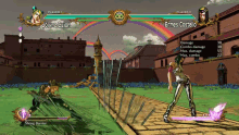 a video game with jolyne guijoh and ermes castello fighting
