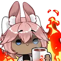 a cartoon girl with pink hair is holding a cup