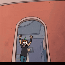 a cartoon drawing of a man with a party hat on his head