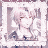 a picture of a boy with pink hair and the words kat loves amia on the bottom