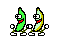 a pixel art of two bananas standing next to each other .