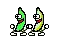 a pixel art of two bananas standing next to each other .
