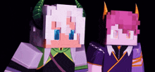 two minecraft characters are standing next to each other and one has horns