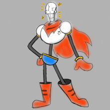 a drawing of papyrus with a red cape and gloves