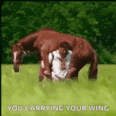 Horse Man Drunk Carrying A Horse GIF
