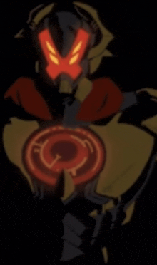 a drawing of a robot with red eyes and a red circle around his chest