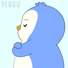 a blue and white penguin with the word pengu on the bottom left