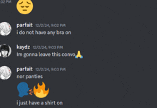 a screenshot of a conversation between parfait kaydz and parfait nor panties