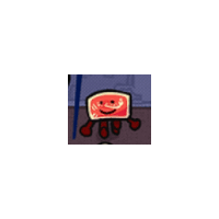 a pixel art drawing of a red cube with a smiley face on it