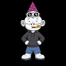 a cartoon of a monkey wearing a party hat and glasses