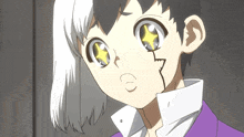 a close up of a person with a star in their eyes
