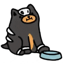 a cartoon drawing of a black cat with an orange nose and a slipper on its paw .