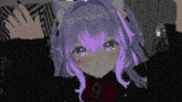 a girl with purple hair and white ears is wearing a black dress