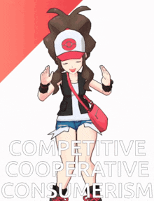 a picture of a girl with the words competitive cooperative consumerism above her