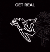 a pixel art drawing of a bird with the words get real above it