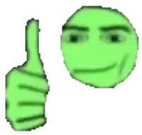 a green smiley face with a hand giving a thumbs up sign .