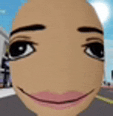 a close up of a cartoon character 's face with a smiling face .