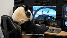 a panda bear wearing headphones is sitting in front of a computer monitor