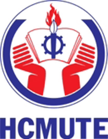 a logo for a company called hcmute with two hands holding a book