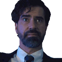 a man with a beard in a suit and tie looks at the camera