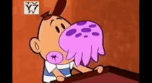 a cartoon character is blowing a bubble with a jellyfish on his face .