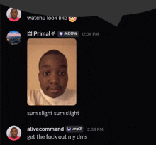 a screenshot of a chat with a picture of a boy and the words " sum slight sum slight " at the bottom