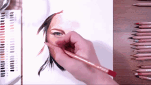 a person is drawing a woman 's face with a pencil that says prismacolor on it