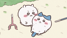 a cartoon drawing of a cat and a cat with a blue bow on their head