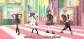 a group of anime characters dancing with the words staging the sekai aliens above them