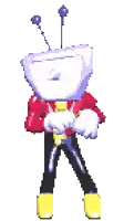 a pixel art of a cartoon character with a television head