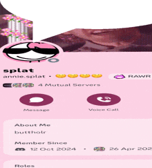 a screenshot of a person 's profile that says splat annie.splat