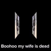 a picture of a woman with a mask on her face and the words boohoo my wife is dead below her