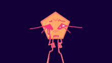 a pixel art drawing of a purple and orange object with arms and legs