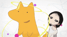 a cartoon drawing of a girl and a dog
