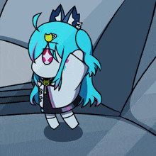 a cartoon drawing of a girl with blue hair and a crown on her head