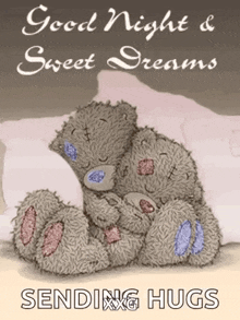 a couple of teddy bears hugging each other with the words good night and sweet dreams sending hugs