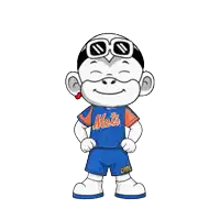 a cartoon character is wearing a mets shirt and shorts