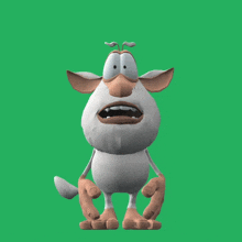 a cartoon character with a surprised look on his face on a green background