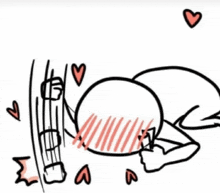 a drawing of a person laying down with hearts surrounding them .