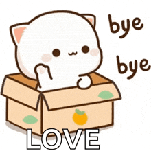 a cartoon cat is sitting in a cardboard box .