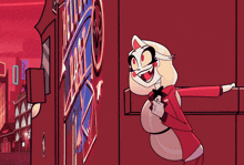 a cartoon character is standing in front of a building with a sign that says ' a & a ' on it