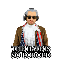 a man in a costume with the words the hate is so forced