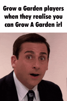 a man in a suit and tie says grow a garden players