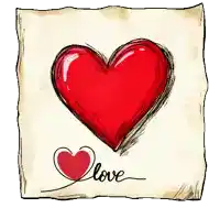 a drawing of a red heart with the word love below it